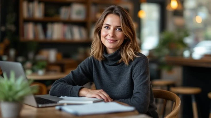 Frau mit Notizblock und Laptop bei einer Online-Fortbildung in Tuebingen